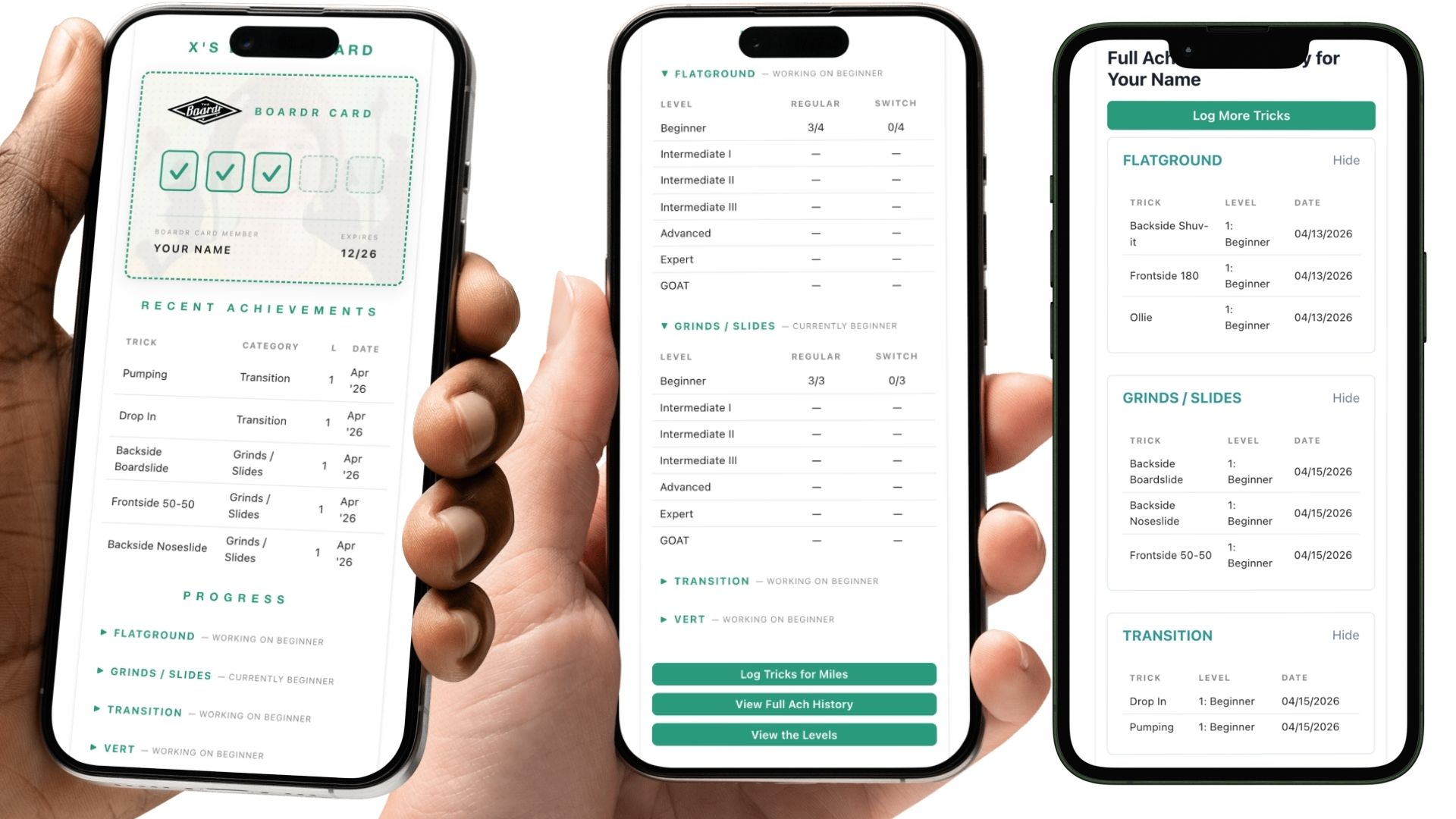 Boardr Card profile screens